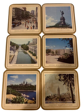 Pimpernel Ottawa Scenic Coasters Set of 6 Brown Gold One Size